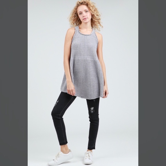 🔴 POL Grey Chenille Zip Back Babydoll Sweater Top - Picture 4 of 7